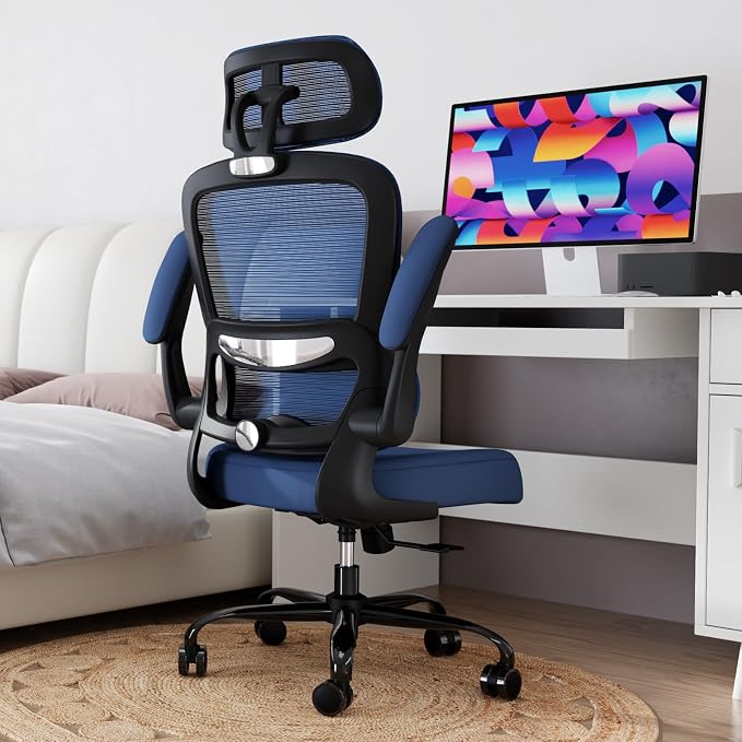 TRALT Office Chair Ergonomic Desk Chair, 330 LBS Home Mesh Office Desk Chairs with Wheels, Comfortable Gaming Chairs (1, Dark Blue)