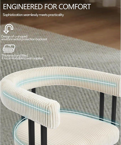 VIRRMO Boucle Dining Chair Set of 4 Corduroy Upholstered Dining Room Chairs Kitchen Chairs with Metal Legs Mid Century Modern Chair for Dining Room, Kitchen (Cream, 4)