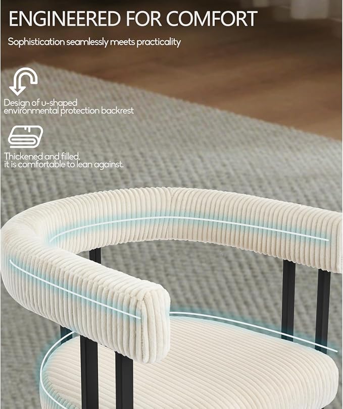 VIRRMO Boucle Corduroy Upholstered Dining Chair Set of 6 with Metal Legs Mid Century Modern Kitchen Chairs for Dining Room in Cream