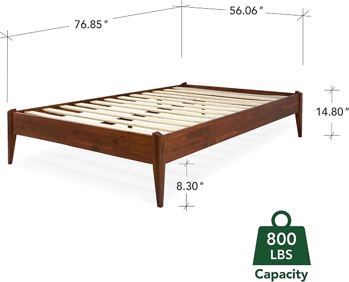 Bme Dinkee 15 Inch Signature Bed Frame Without Headboard - Modern & Minimalist Style with Acacia Wood - 12 Strong Wood Slat Support - Easy Assembly - No Box Spring Neededd - Dark Chocolate, Full