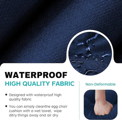 Egg Chair Cushion Replacement, Waterproof Thicken Hanging Egg Swing Chair Cushion for Outdoor Furniture, Wicker Rattan Hammock Basket Cushion with Headrest Pillow 47x31.5x4.7 inch(Blue)