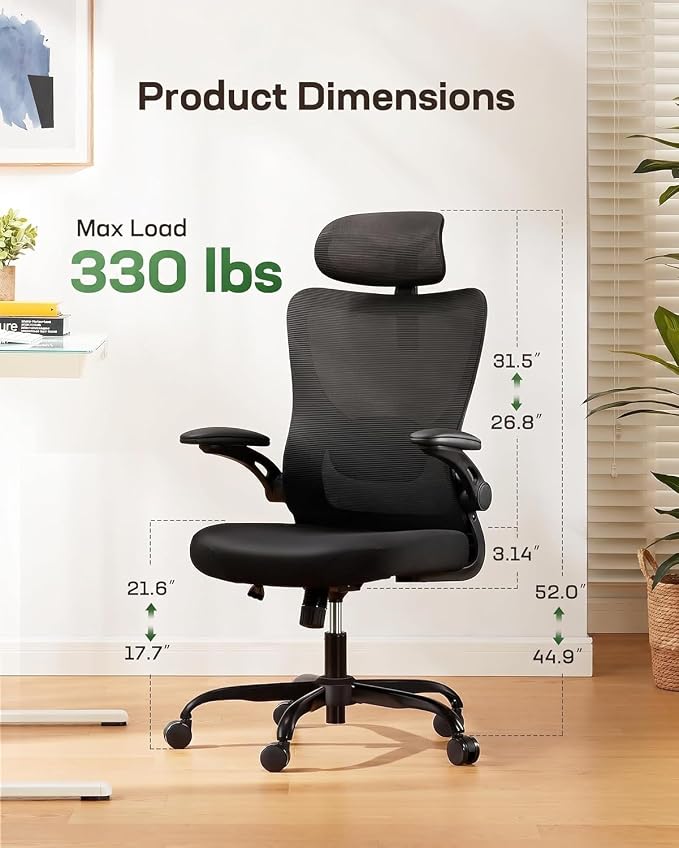 Marsail Ergonomic Office Chair with 3D Armrests, Pack of 4 | Office Desk Chair with High Back Mesh, Adjustable Lumbar Support, Rolling Work Swivel Task Chairs with Wheel, Headrest, home
