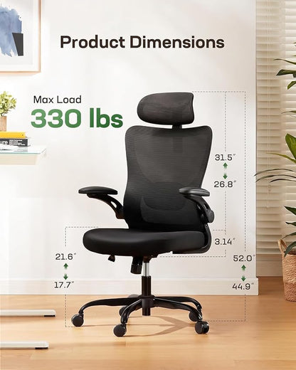 Marsail Ergonomic Office Chair with 3D Armrests, Pack of 3 | Office Desk Chair with High Back Mesh, Adjustable Lumbar Support, Rolling Work Swivel Task Chairs with Wheel, Headrest, home