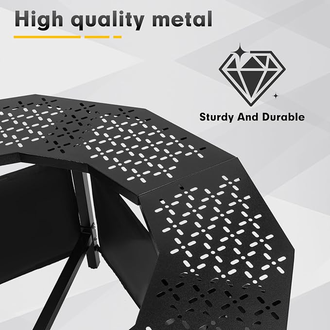 38 Inch Fire Pit Surround Tabletop for Solo Stove Bonfire up to 17.5" and Most Wood Burning Fire Pits, 18.4 in Inner, Coated Metal Outdoor Fire Pit Table with 360° Safety Barrier
