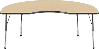FDP Kidney Activity School and Office Table (48 x 72 inch), Standard Legs with Ball Glides for Collaborative Seating Environments, Adjustable Height 19-30 inches - Maple Top and Black Edge