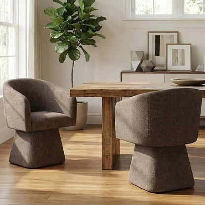 VKNOW Upholstered Swivel Dining Chairs Set of 4, Modern Dining Room Chairs with Barrel Back, Accent Arm Chair for Dining Room, Living Room, Bedroom, Vanity, Dark Brown