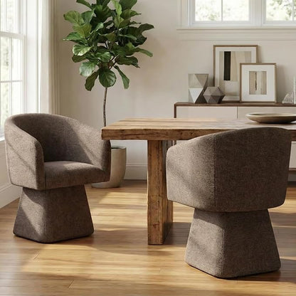 VKNOW Upholstered Swivel Dining Chairs Set of 2, Modern Dining Room Chairs with Barrel Back, Accent Arm Chair for Dining Room, Living Room, Bedroom, Vanity, Dark Brown