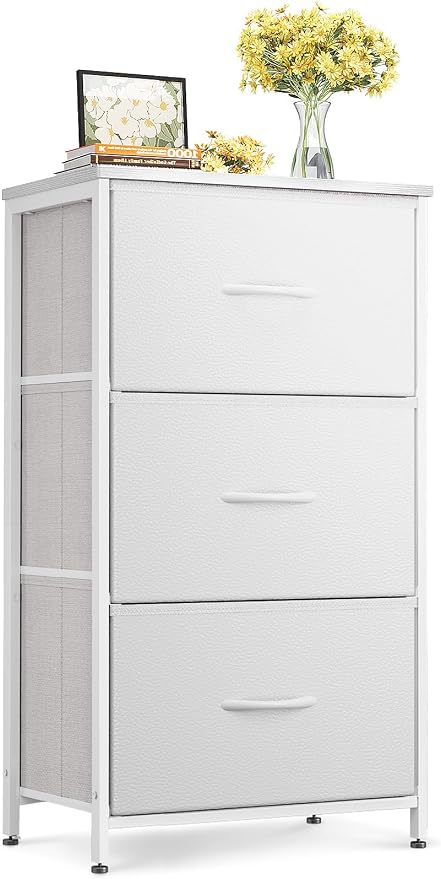AODK Dresser for Bedroom Nightstand Small Chest of Drawers End Table for Living Room, Closet Dresser with 3 Storage Drawers Organizer Clothes, White