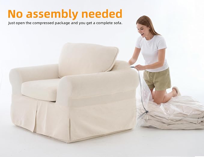 Mistpeople Modern Loveseat Sofa Couch, Upholstered Comfy Sofa with Pillows & Armrests, Deep Seating Couch with Removable Cover for Living Room Bedroom Apartment Office Small Spaces, Beige