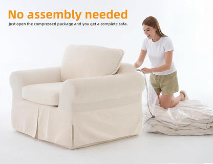 Mistpeople Modern Loveseat Sofa Couch, Upholstered Comfy Sofa with Pillows & Armrests, Deep Seating Couch with Removable Cover for Living Room Bedroom Apartment Office Small Spaces, Beige