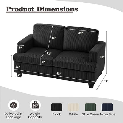 Apicizon Loveseat & 3 Seater Sofa Sets, 89" Couch Sofa Set for Living Room Furniture, 2 Piece Modern Sleeper Sofa with Deep Seat Cloud Couch for Apartment Lounge, Black Corduroy
