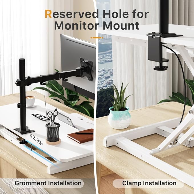 JOY worker Standing Desk Converter, 35" Wide Height Adjustable Sit Stand Up Desk Riser with Keyboard Tray, Desktop Workstation Riser for Home Office Computer Laptop, Particle Board, White