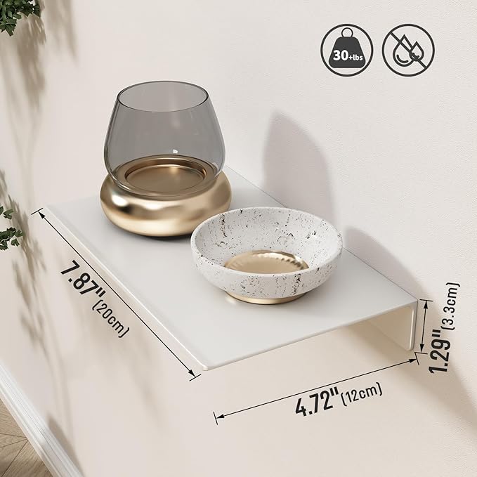 Danpoo 8 inch White Small Floating Shelves for Wall Organizer & Storage, Mini Display Shelves, Metal Wall Shelves for Bathroom, Living Room, Kitchen, Bedroom(2-Pack)