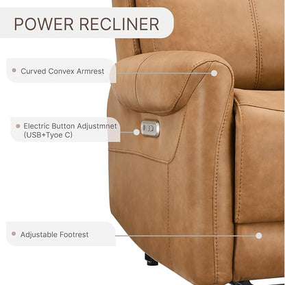 KISLOT Leather Recliner Chair for Adults Wall Hugger RV Recliner with USB Charging Ports Electric Power Reclining Sofa for Living Room Home Theater Seating Bedroom