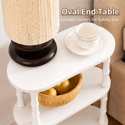 Narrow Side Table with Storage, 3-Tier End Table Skinny Nightstand for Bedroom, Living Room Small Space, White