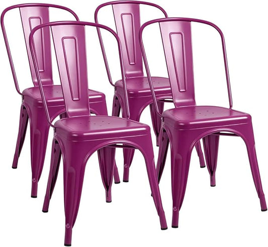 Furmax Metal Dining Chair Indoor Outdoor Use Stackable Classic Trattoria Chair Chic Dining Bistro Cafe Side Metal Chairs Set of 4