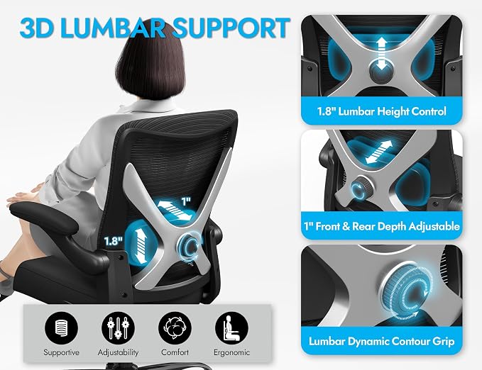 Ergalithic Ergonomic Office Chair - X-Shaped Computer Desk Chairs Comfy, Mesh High-Back Gaming Chair with Adjustable Lumbar Support, Executive Task Chair for Adults, Comfortable for Long Hours