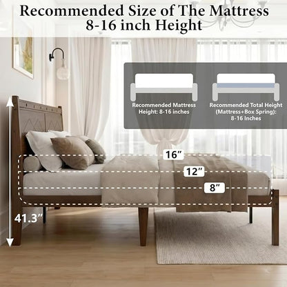 Askeld 14 inch Bamboo King Bed Frame with Headboard, Light Cottagecore Solid Wood Platform Bed No Box Spring Needed, Easy Assembly, Noise Free, Light Walnut Color