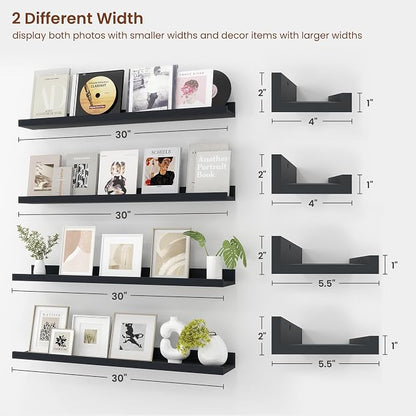 Axeman 30 Inch Black Floating Shelves | Picture Ledge Shelf Set of 4 | Rustic Wood Wall Shelves with Lip | 30" Black Picture Shelf for Wall with Ledge | Photo Shelves