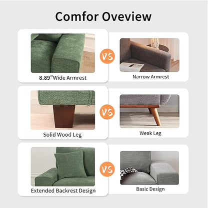 DOPEDIO Modern Loveseat Sofa for Living Room,Chenille Recliner, Removable Cover, Pocket Spring Cushions, Solid Wood Frame, Easy Assembly for Small Spaces (88.58inch，Green)