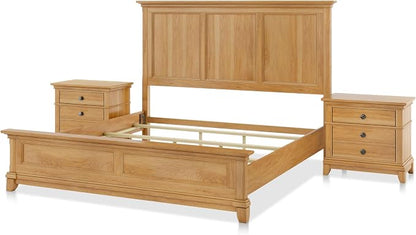 Furniture of America Yardley Farmhouse Solid Wood 3-Piece Bedroom Collection with Panel Bed and Nightstands Set of 2, Box Spring Required for Bedroom, Guess Room, King, Natural Oak