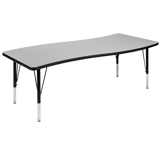 EMMA + OLIVER 26" W x 60" L Rectangular Wave Flexible Collaborative Grey Kids Adjustable Activity Table