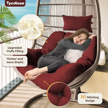 Outdoor Hanging Egg Chair Cushion Replacement, Thicken Egg Chair Cushion Waterproof Basket Eggs Chairs Cushion with Headrest Pillow, U-Shaped Cushions for Hanging Eggs Chairs Swing (Red)