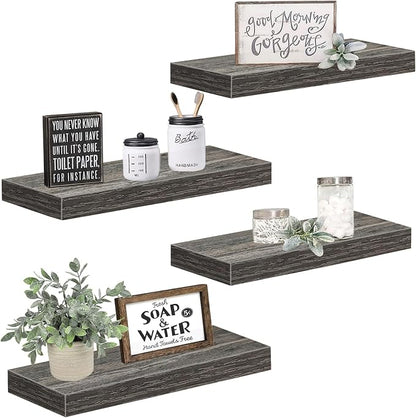 QEEIG Floating Shelves for Wall Bathroom Shelf Bedroom Kitchen Living Room Farmhouse Small Book Shelf 16 inch Set of 4, Grey (015-GY4)