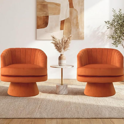 CANMOV Swivel Accent Chair with Armrest, Modern 360 Degree Swivel Barrel Chair with Curve Back and Soft Cushion, Comfy Velvet Round Armchair Single Sofa for Living Room, Bedroom, Orange