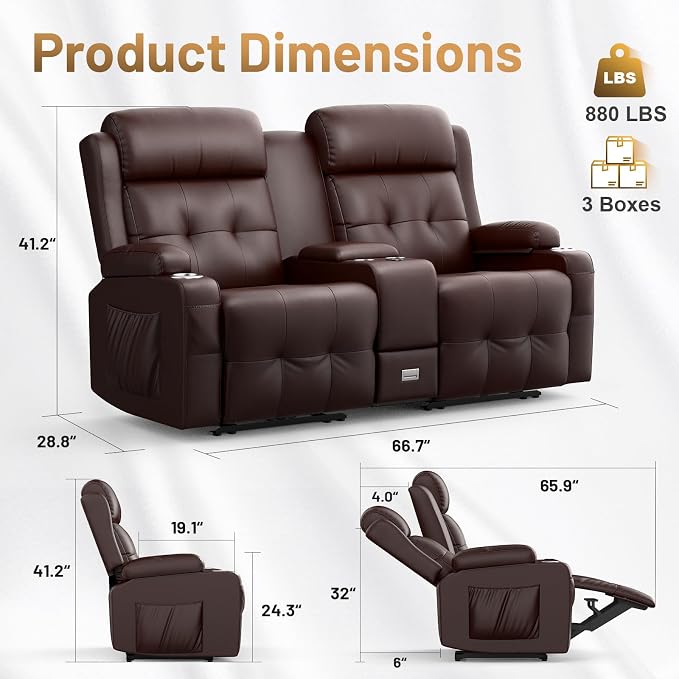 Recliner Sofa Set, Home Theater Seating with Massage, Loveseat Recliner Couch and 2 Recliner Single Chairs with USB, Wall Hugger Reclining Movie Theater Chair with Cup Holders, Drawer for Gaming Room