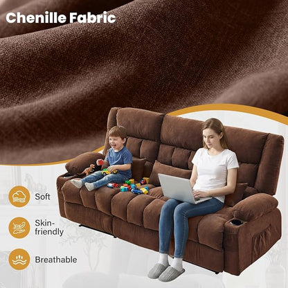 BOSMILLER Reclining Sofa with Cup Holders for Living Room 3 Seat Manual Sofa Recliner with Side Pocket