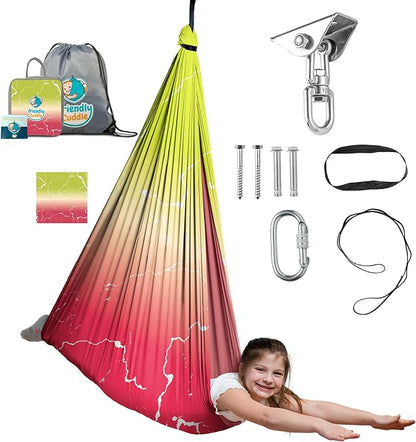 Indoor Sensory Swing for Kids or Outdoor – Holds 300lbs, Double-Layer, & 360° Swivel, Calming Compression Therapy Swing Hammock for Kids & Adults with All Hardware – Sensory-Motor Toys & Gifts
