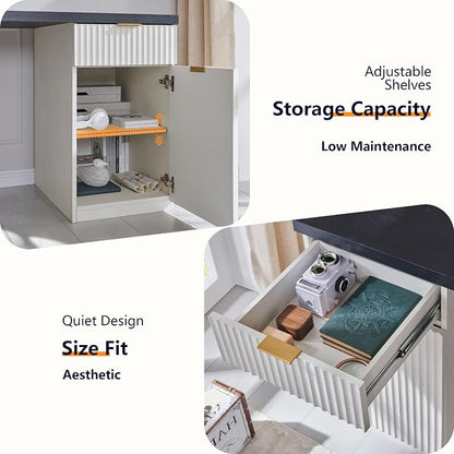 60" Fluted Home Office Desk, Reversible Left‑Right Cabinet, Built‑in Outlet | Reversible design lets you fix the cabinet on left‑hand or right‑hand side to fit your room layout