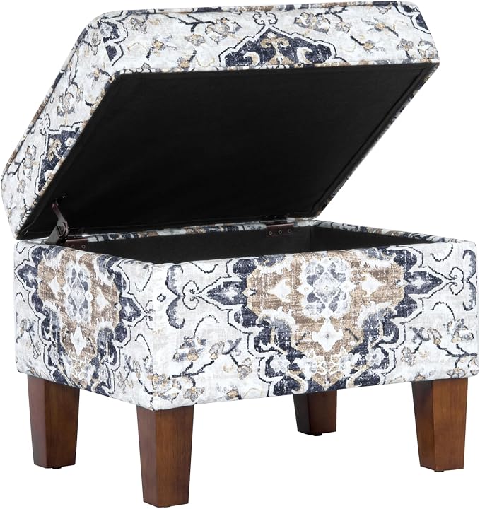 HomePop 22" Modern Rectangular Storage Ottoman - Antiqued Ebony Cream
