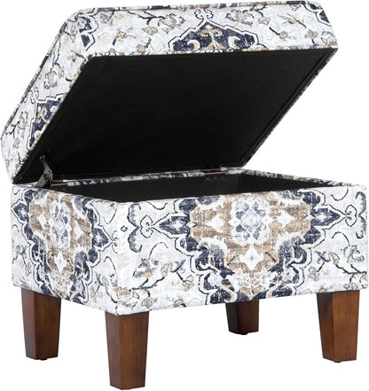 HomePop 22" Modern Rectangular Storage Ottoman - Antiqued Ebony Cream