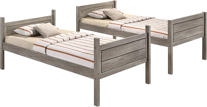 Coaster Home Furnishings Ryder Farmhouse Wood Twin Over Twin Size Bunk Bed Frame with Ladder and Guardrails Fully Slatted Mattress Ready Foundation Weathered Taupe 400818 | Wood Construction