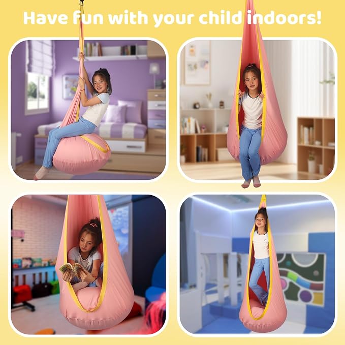 Sensory Pod Swing Hanging Seat Hammock Chair (Pink) | Indoor and Outdoor Use Capacity 300lbs