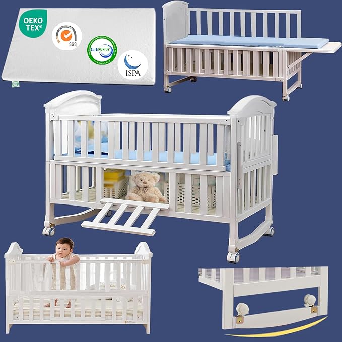 Portable Mini Baby Crib 4 in 1 with Memory Foam Mattress(38"by24") Included, Cunas para Bebes 2026 Convertible Crib 6 in1 with Foldable Storage Baby Playpen Bassinet Bedside Sleeper Bed(White)