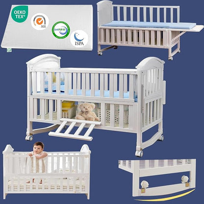 Portable Mini Baby Crib 4 in 1 with Memory Foam Mattress(38"by24") Included, Cunas para Bebes 2026 Convertible Crib 6 in1 with Foldable Storage Baby Playpen Bassinet Bedside Sleeper Bed(White)