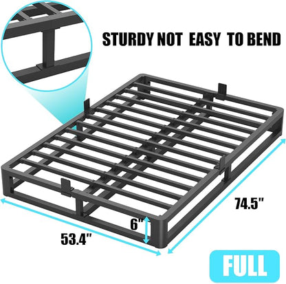 Bilily 6 Inch Full Bed Frame with Round Corner, Heavy Duty 3500 LBS Steel Slats Support with Mattress Slide Stopper, No Box Spring Needed, Noise Free, Easy Assembly