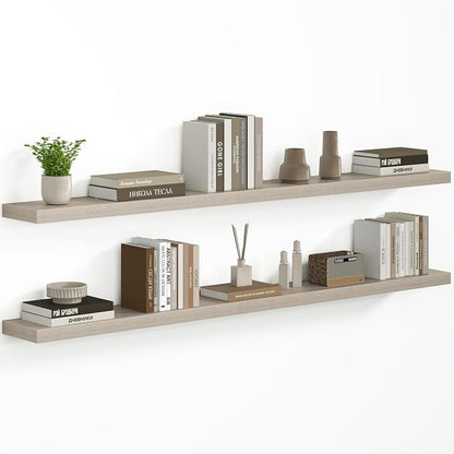 Fun Memories 66 Inch Floating Shelves - Fireplace Mantel Shelf - Deep Wall Mounted Wood Storage Shelf for Bedroom, Kitchen, Farmhouse - 2 Pack, Grey