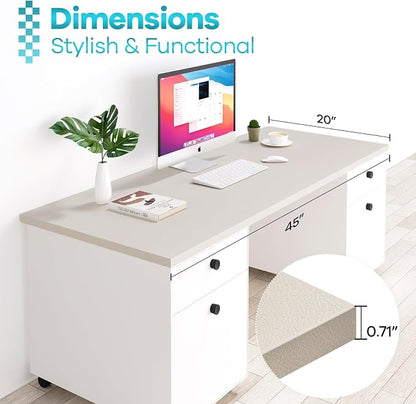 Kaboon Universal Tabletop 45"x20", Solid One-Piece Melamine Table Top, L-Desk Floating Desk DIY, Home and Office, Leather/Ivory