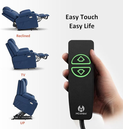 MCombo Power Lift Recliner Chair for Elderly 7516(Blue, Large) | Heat and Massage, USB& Type C Charging Port, FSC Certified