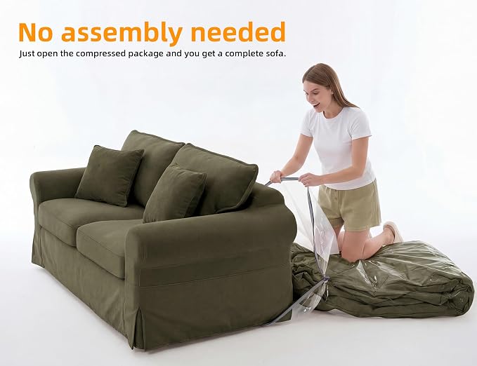 Mistpeople Modern Loveseat Sofa Couch, Upholstered Comfy Sofa with Pillows & Armrests, Deep Seating Couch with Removable Cover for Living Room Bedroom Apartment Office Small Spaces, Green 2 Seats