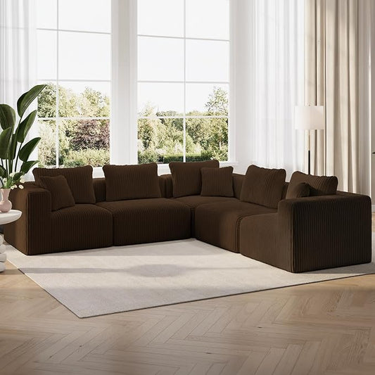 Novilla 106" Modular Sectional Sofa, Modern Cloud Sectional Couch with Smarts Coil® Support, L-Shape Boneless Couch for Living Room Apartments Bedroom, No Assembly Required, Brown (5 Seat)