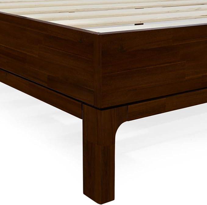 Bme Nipe 14 Inch Deluxe Bed Frame with Adjustable Headboard - Rustic & Bohemian Unique Style with Acacia Wood - No Box Spring Needed - 12 Strong Wood Slat Support - Easy Assembly - Twin, Walnut