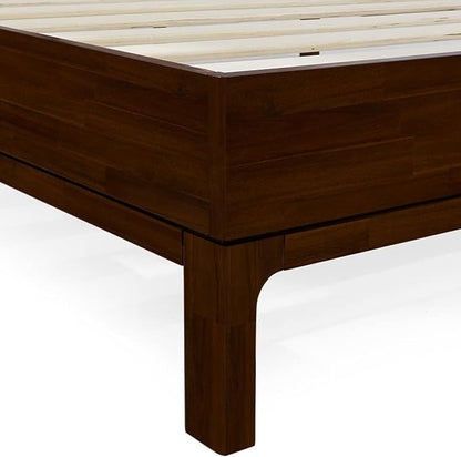 Bme Nipe 14 Inch Deluxe Bed Frame with Adjustable Headboard - Rustic & Bohemian Unique Style with Acacia Wood - No Box Spring Needed - 12 Strong Wood Slat Support - Easy Assembly - Twin, Walnut