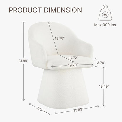 KISLOT Swivel Dining Chairs Set of 1, Upholstered Modern Barrel Dining Chairs with 360° Swivel Base, Chenille Velvet Fabric Accent Kitchen Chairs with Arms, Padded Dining Room Chairs, Cream