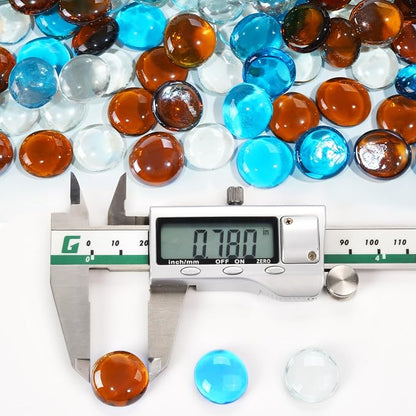 3/4 Inch Blended Fire Glass Beads,10LB Round Fire Glass Beads for Fire Pit Table, Fireplace and Fire Bowl (Caribbean Blue+Crystal Ice+Amber)