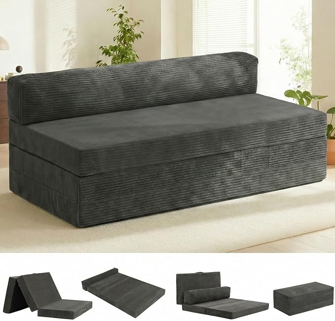 5-in-1 Convertible Sofa Bed, Boneless Loveseat with Removable Cushions & Washable Cover,Futon Sofa Bed with Handle, Pull Out Couch for Small Spaces, King Size, Grey